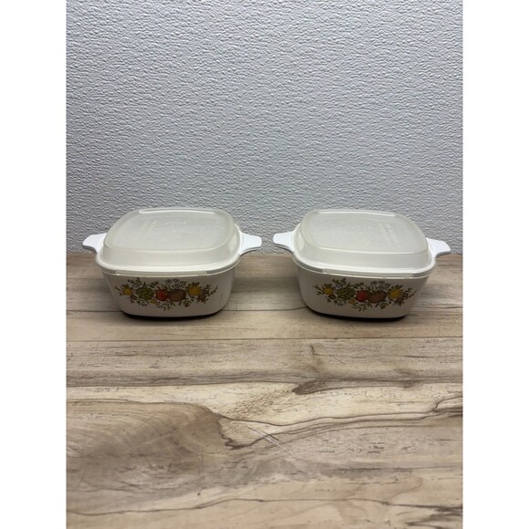 Set Of 2 Corning Ware Spice Of Life Casserole Dish 2 3/4 Cup With Plastic Lids - Picture 1 of 14